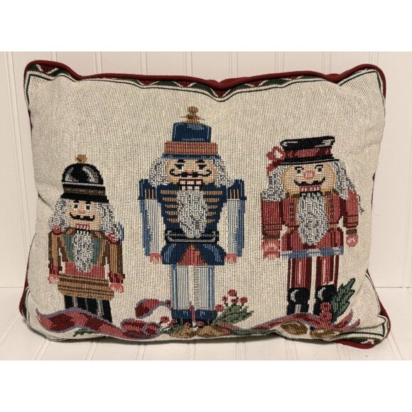 2 Christmas Tapestry Pillows Angel and Nutcrackers Vintage - Picture 6 of 14